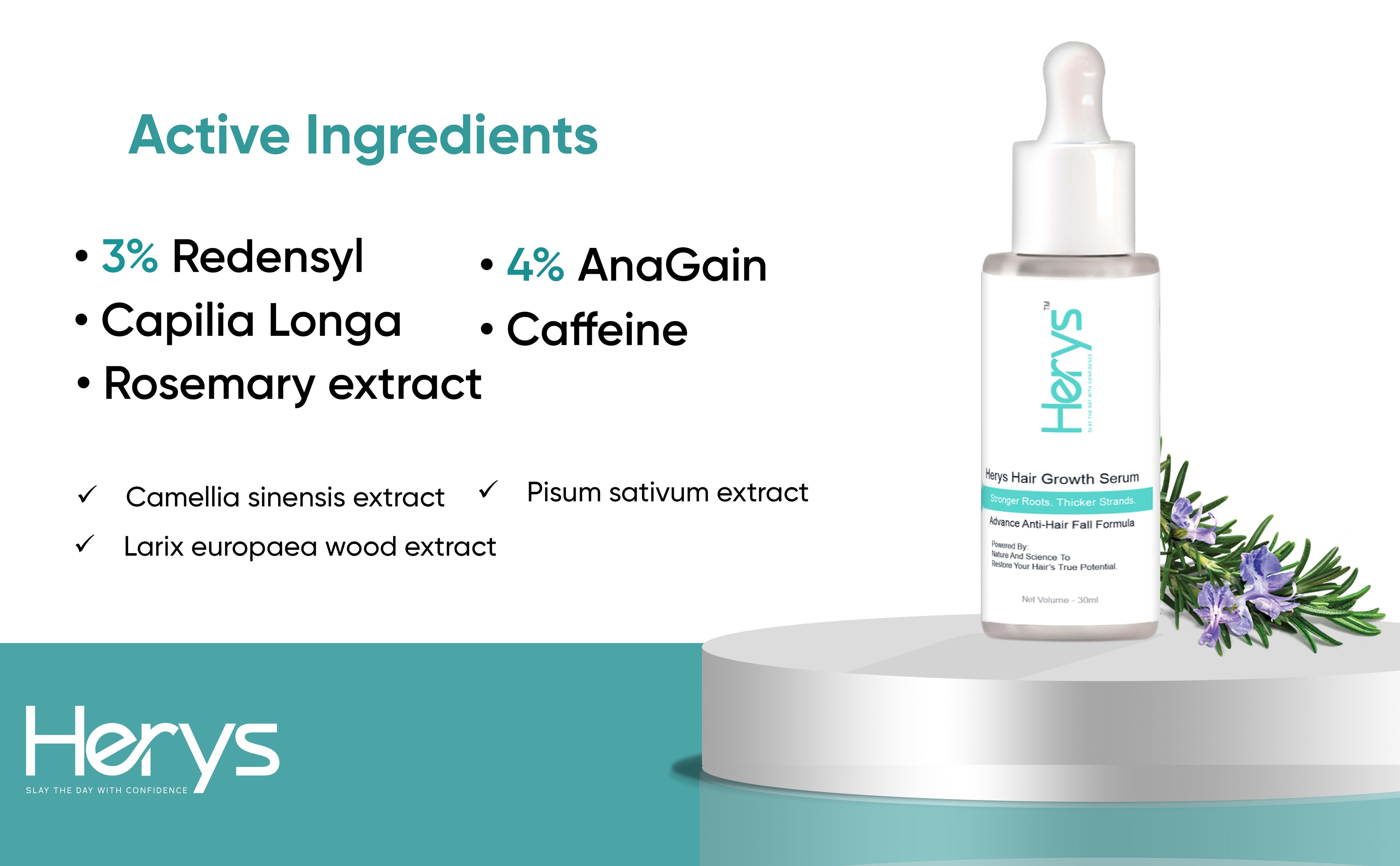Herys Rosemary Hair Growth Serum | 3% Redensyl &amp; Anagain | 30ml