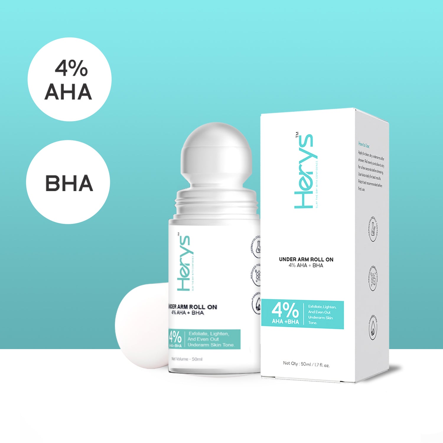 Herys 4% Aha Bha Underarm Roll On , 50ml